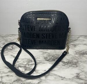 STEVE MADDEN HANDBAG  Stamped Logo Black With GOLD Hardware